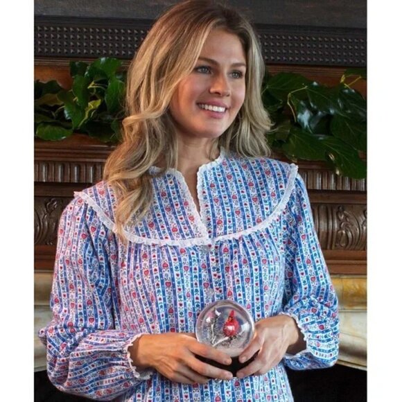 Lanz of Salzburg Sz S Nightgown Classic Blue Tyrolean Stripe Flannel NWOT - Picture 5 of 16
